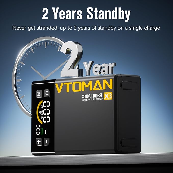 VTOMAN X3 Jump Starter with Air Compressor, 3500A Portable Car Battery Jumper Starter (9L Gas/8.5L Diesel Engines) with