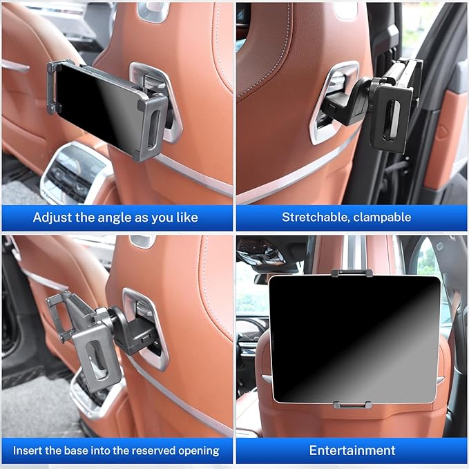 KUNGKIC for Car Headrest Tablet Holder for BMW X3 X5 X6 I20 G05 G06 G45 G60 G61 G70 Adjustable Tablet Car Mount for Back Seat Road Trip Essentials Black (Gravity clamp)