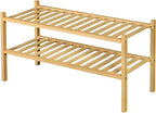ROMGUAR CRAFT 2 Tier Bamboo Shoe Rack for Closet Free Standing Wood Shoe Shelf for Entryway Small Space Stackable 27"x11"x13"