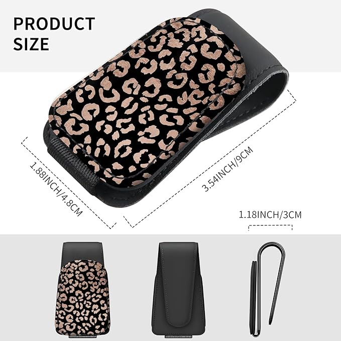 Sunglasses Holder for Car Visor, PU Leather Glasses Clip Organizer, Cute Magnetic Eyeglass Holder for Vehicle Sun Visor, Car Interior Accessory for Women & Men Brown Leopard Spots