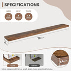 72 Inch Floating Shelves, 8 Inch Deep Floating Shelves for Wall, Hanging Shelf with Invisible Brackets, Deep Shelves for Bath