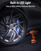 Avid Power Tire Inflator Portable Air Compressor, 20V Cordless Rechargeable Battery Tire Pump w/ 12V Car Power Adapter, Digital Pressure Gauge, Auto Air Pump for Many Inflatables (Orange)