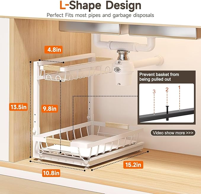 Sevenblue 2 Packs Under Sink Organizer, Height Adjustable 2 Tier Under Kitchen Sink Organizer, Multi-Purpose Storage Shelf fo