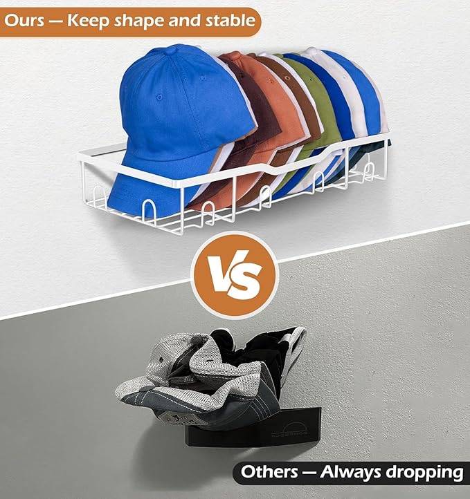 KEETDY Metal Hat Racks for Baseball Caps Wall Hat Organizer Fit 20 Caps Holder, 2 Packs Sturdy Wall Mounted Hat Storage Organ