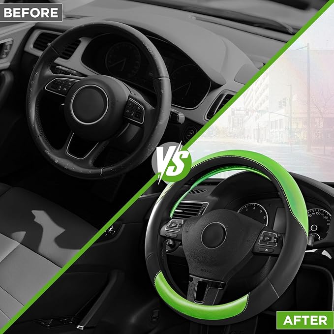 Road Comforts Steering Wheel Cover – Breathable Leather Steering Wheel Cover, Anti-Slip Grip, Universal Fit 14.5” to 15”, Hea