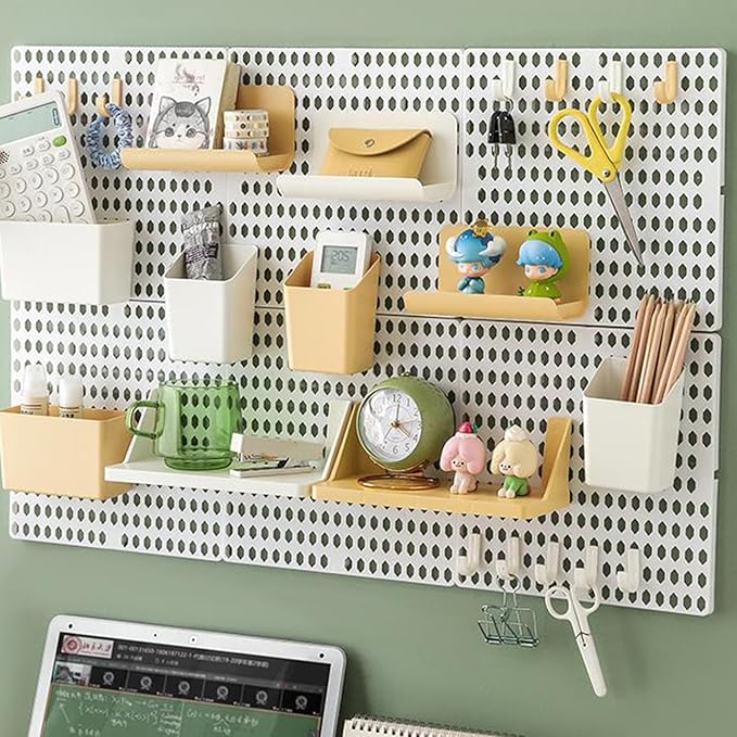 PegBoard Wall Organizer, Plastic Wall Pegboard Kit, 2 White Pegboard and 10 Pegboard Accessories, Wall Mount Pegboard with Ho