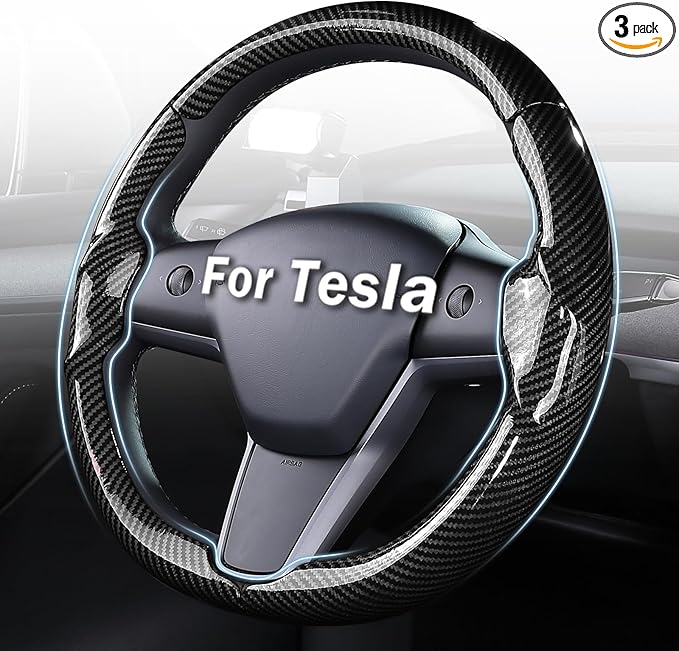 Steering Wheel Cover for Tesla Model 3 (2017-2023) / Model Y (2020-2024),Anti-Slip,Comfortable Grip, Breathable,Customized for Tesla Model 3/Y Accessories,Bright Black