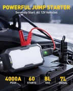 AUXITO Portable Jump Starter - 4000A Car Battery Jump Starter(8L Gas/7L Diesel) 2000LM Camping Light 12V Jump Box with 4