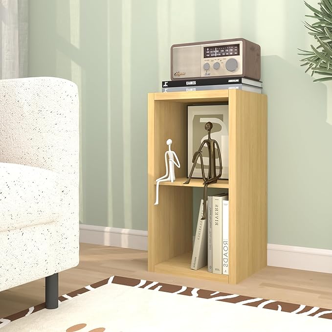 CTESNE【2026 Wooden Thick Frame 2 Cube Storage Organizer Shelf with Anti-Tipping Kits + Reversible Open Back Bookcase, Horizon