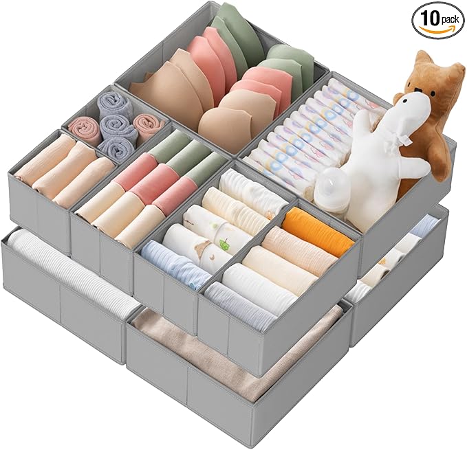 Criusia Drawer Organizer Clothes, 10 Pack Dresser Organizer for Baby Clothes, Underwear, Sock- Foldable Closet Organization a