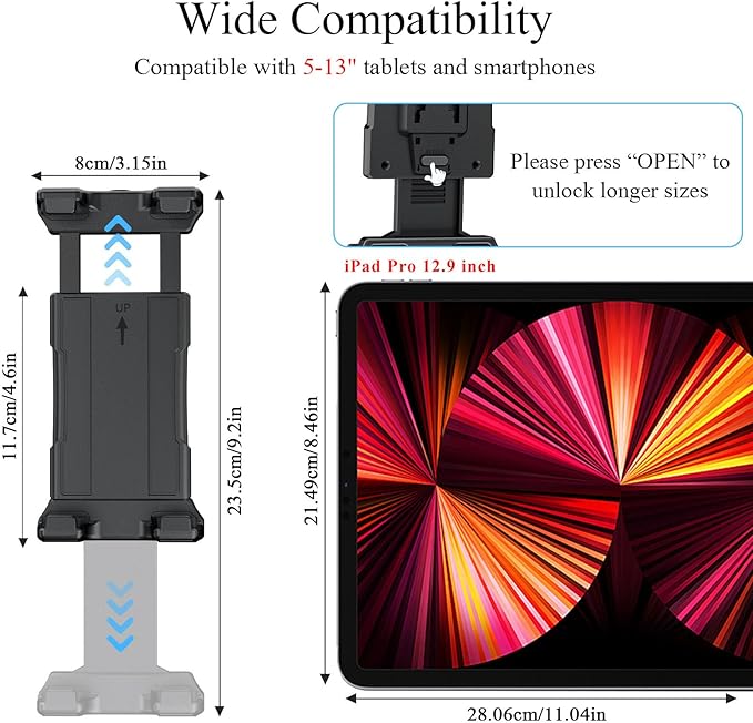 OHLPRO Tablet Mount for Truck - Heavy Duty Drill Base Tablet Holder for Car Dashboard, iPad Holder for All 5"-13" iPad Pro Samsung Galaxy Kindle fire Tablets and Car Wall etc. - 12-inch Arm