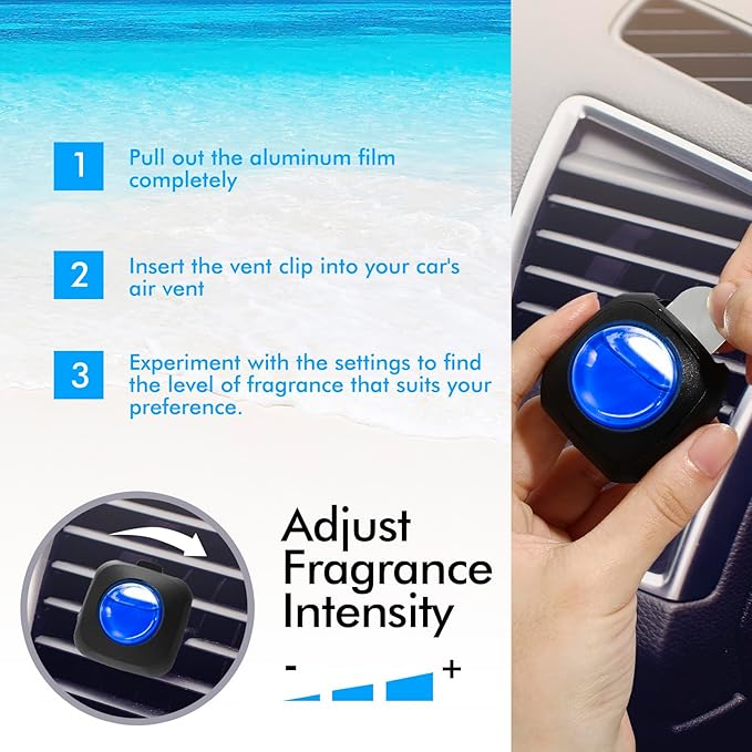Car Air Fresheners, Ocean, 6-Pack, 4ml Each, Car Fresheners for Women Men, Long Lasting Air Freshener for Car Vent Clips, Car