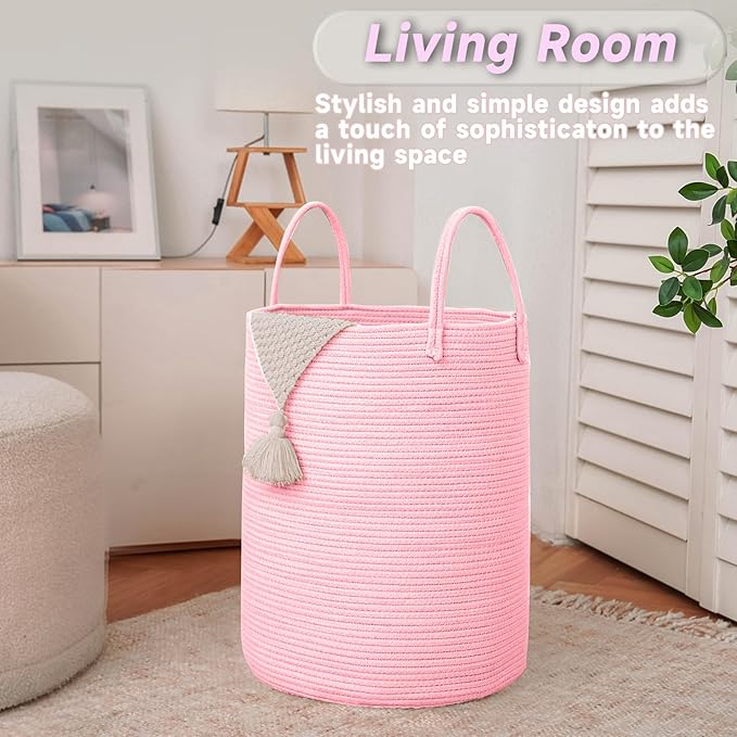 JMvicyroam Large Woven Laundry Basket Hamper,100L Cotton Rope Storage Bin for Blankets,Toys and Clothes,Decorative Tall Nurse