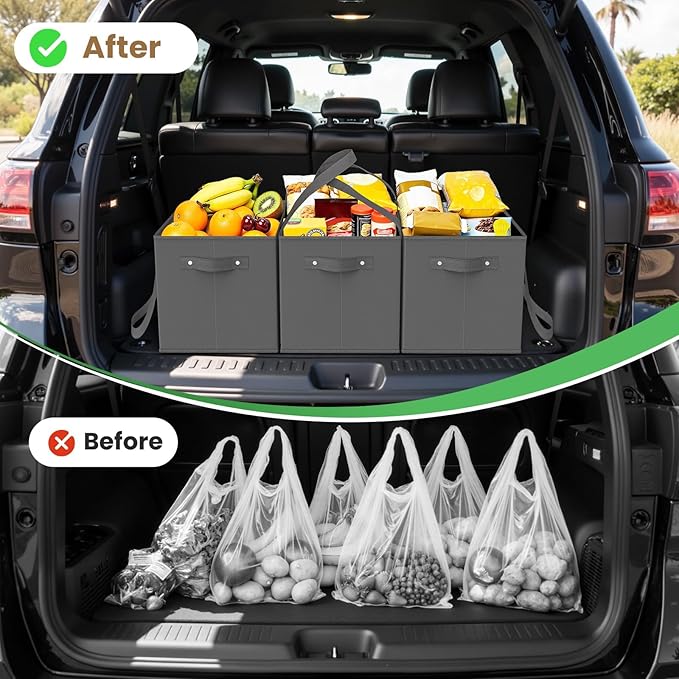 WISELIFE Reusable Grocery Bags 6 Pack - Collapsible Tote Shopping Bags with Sturdy Handles & Bottom to Stands Upright, Grey