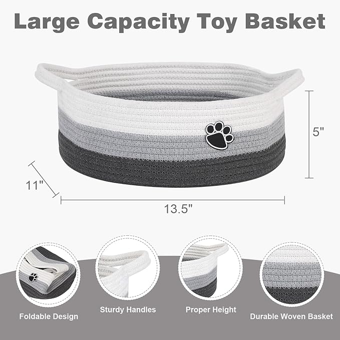 Optish Dog Toy Easter Basket, Toy Box and Bin for Dog Cat Storage, 13.5" X 11" X 5" Small Woven Rope Basket for Baby Storage,