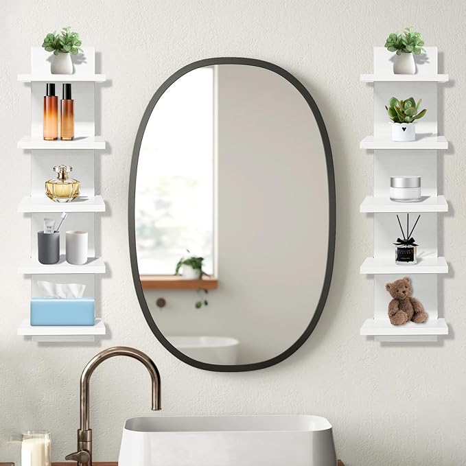 2 PCS 5 Tier Shelves for Wall, Decorative Wall Mounted Vertical Shelving Column Decor Mount Floating Storage Organizer Natura