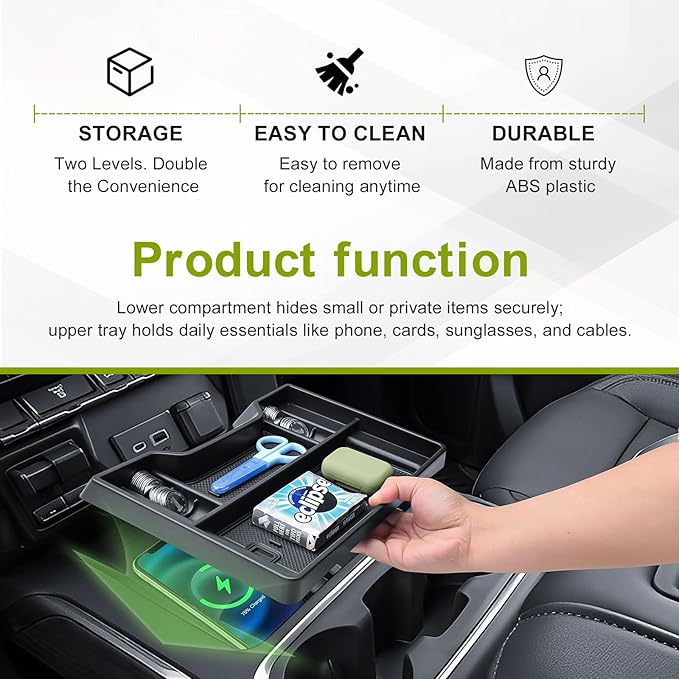 Center Console Organizer Compatible with 2019-2022 Chevy Silverado/GMC Sierra 1500 & 2020-2023 Silverado/Sierra 2500HD 3500HD Accessories Armrest Storage Tray (Full Console w/Bucket Seats Only)