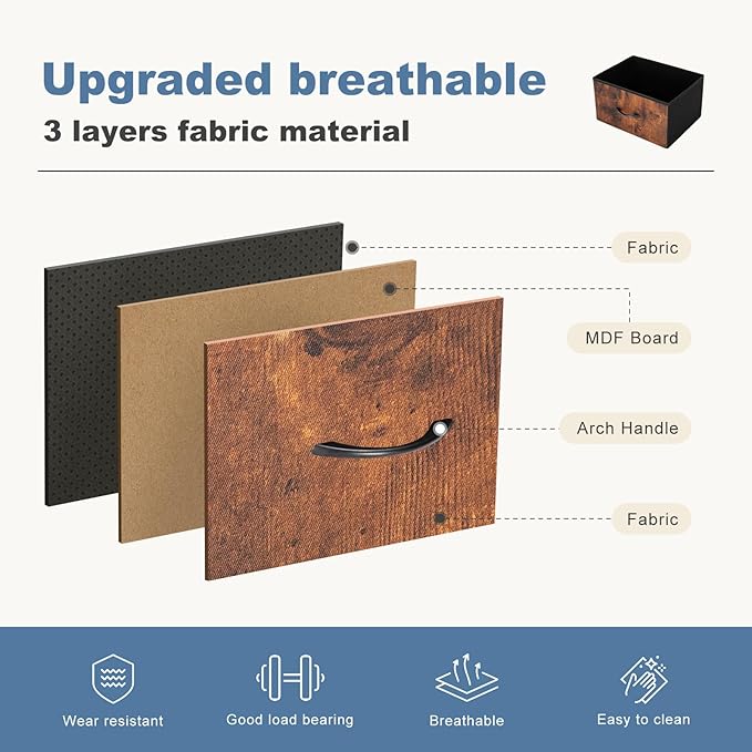 DUMOS Dresser for Bedroom, 10 Storage Drawers, Wide Fabric Closet Chests Organizer Tower Furniture with Wooden Top Metal Fram