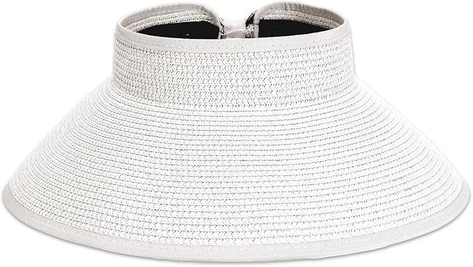 Sun Visor Hat for Women, Wide Brim Straw Summer UV Protection Hat, Foldable Roll-up Packable Beach Cap