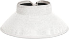 Sun Visor Hat for Women, Wide Brim Straw Summer UV Protection Hat, Foldable Roll-up Packable Beach Cap