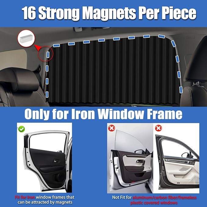 XCBYT Car Window Shades - 4 PCS 29.1 * 18.8 inches Car Window Covers 99% UV Glare Protection Car Curtains Keep Cooler Magnetic Side Window Sun Shade for Eating Breastfeeding Taking a nap Camping