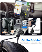 Heighten Tablet Cup Holder Mount [Super Durable] Heavy Duty Metal Cup Holder Tablet Mount for Car, Truck, SUV, Tesla, Compatible with 4-13" Pad Pro 12.9/Air/Mini, Galaxy Tab/Z Fold, iPhone