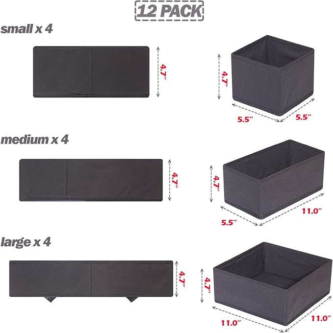 DIOMMELL 12 Pack Foldable Cloth Storage Box Closet Dresser Drawer Organizer Fabric Baskets Bins Containers Divider for Baby C