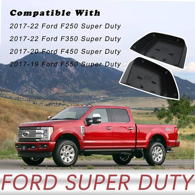 1 Pair Tow Mirror Cover Cap (Black Paintable) | For 2017-2024 Ford Super Duty F250 F350 F450 F550 Truck Accessories Replacement | Driver&Passenger Side Exterior Plastic Top Half Door Mirror Caps