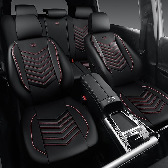CAR PASS 3D Foam Faux Leather Car Seat Covers Full Set, Red Waterproof Leather Seat Cover for Cars,Luxury Universal Fit for S