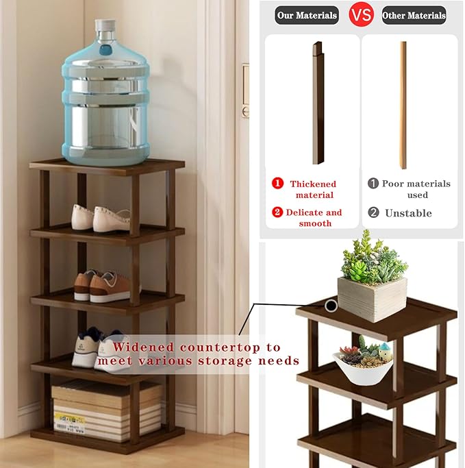 AFOORD Vertical Shoe Rack-Tall Narrow Shoe Rack Organizer for Small Spaces,12Tier Bamboo Shoen Shelf for Entryway,Closet,Corn