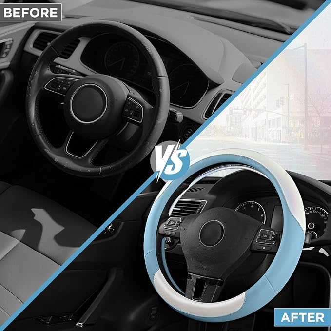 Road Comforts Steering Wheel Cover – Breathable Leather Steering Wheel Cover, Anti-Slip Grip, Universal Fit 14.5” to 15”, Hea