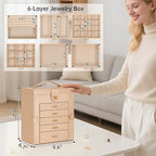 AKOZLIN 6-Tier Jewelry Box Organizer Functional 5 Drawers Leather Jewelry Storage Case for Women Girls Ring Necklace Earring 
