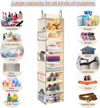Large-Sized Hanging Shoe Organizer 8-Shelf, Hanging Closet Organizer with 8 Side Pockets, Wider Hanging Shelves for Storage S