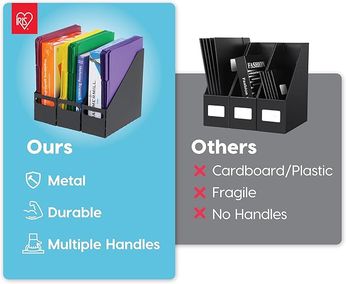 IRIS USA Metal Magazine File Holders, 6 Pack, For Letter/Legal File, Durable Vertical Desktop File Paper Organizer, File Stor