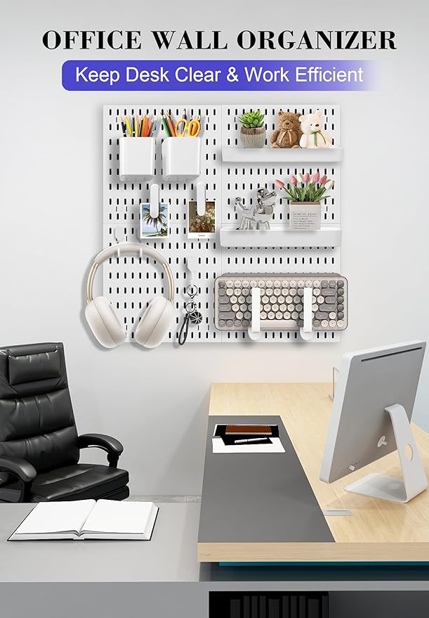 Pegboard Wall Organizer Set – 4 Peg Boards with Hooks & Shelves – Office, Kitchen, Gaming Room Desk Pegboard Storage – Peg Bo