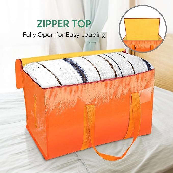 BALEINE 6-Pack Oversized Moving Bags with Reinforced Handles, Heavy-Duty Storage Tote for Clothes, Moving Supplies (Orange, 6