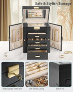 AKOZLIN 5-Tier Jewelry Box Leather Jewelry Storage Organizer with 4 Drawers Lockable for Women Girls Ring Necklace Earring Br
