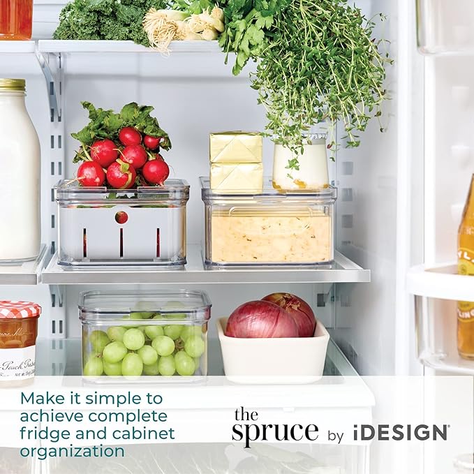 iDesign Crisp 3-Piece Recycled Plastic Refrigerator Organizer Bin Set with Lids, Clear/Gray