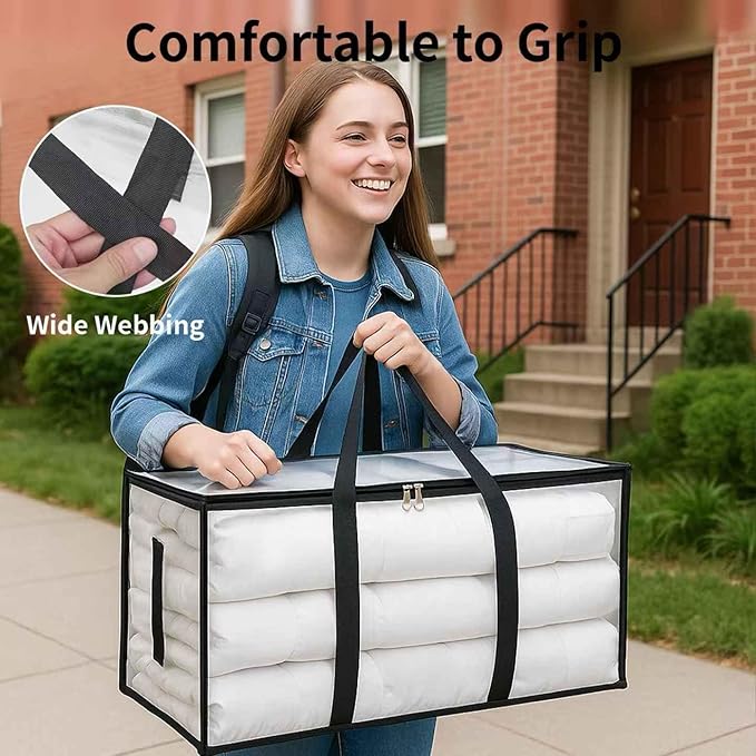 6 Pack-Extra Large Heavy Duty Moving Bags - Waterproof Storage Totes with Handles & Zippers, Foldable for College Dorm, Stora