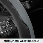 Road Comforts Steering Wheel Cover, Breathable Anti-Slip Leather Steering Wheel Cover, Universal Fit 14.5–15 Inch, Comfortabl