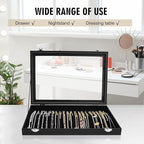 Siveit Premium Necklace Organizer Box - 20 Hooks Jewelry Tray with Transparent Lid - Display Box for Necklaces, Pendants - Su