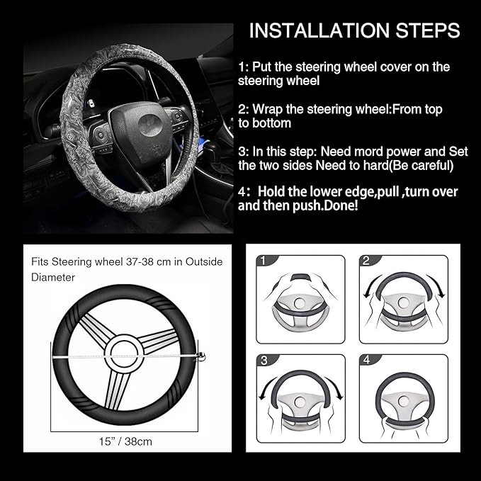 Wood Grain Steering Wheel Cover - Comfortable Grip, Artistic Design, Easy to Install, Universal Fit for Cars, Trucks, Vans & SUVs (White)
