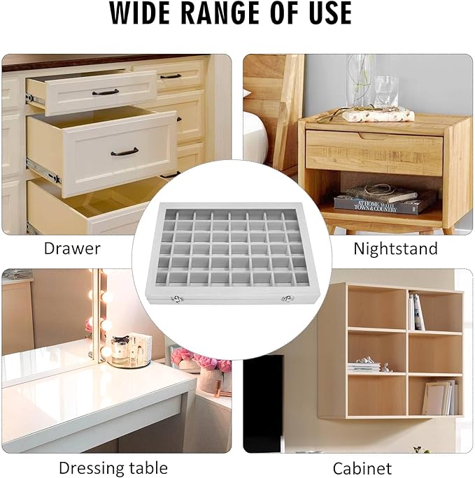 Siveit Velvet Jewelry Tray 48 Grid Jewelry Display Tray Organizer Box with Transparent Lid Rings Earrings Necklaces Pendants 