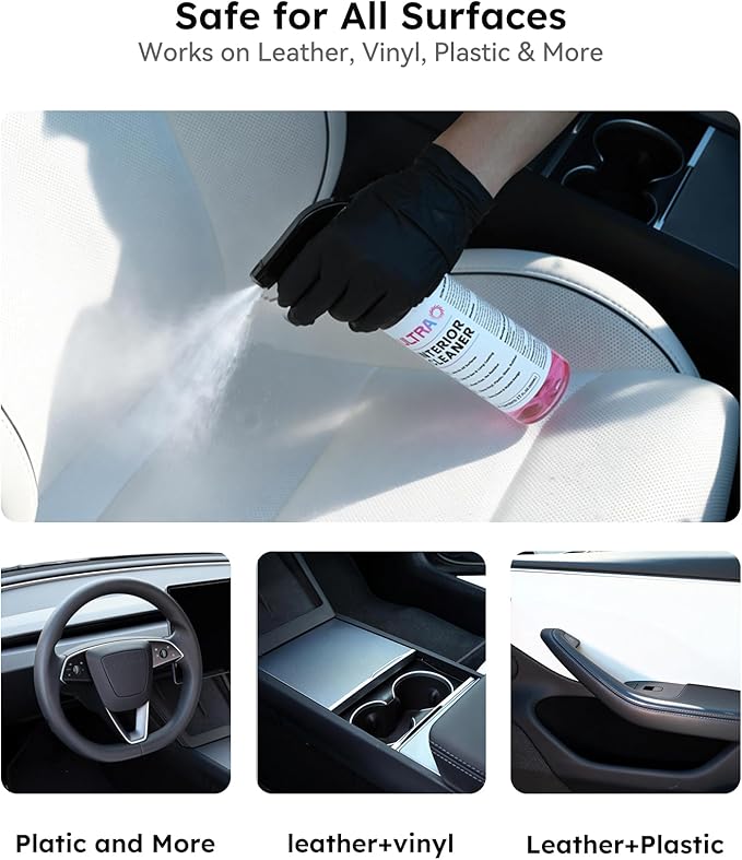 Premium Car Interior Cleaner (17oz Brush + Towel) | Interior Car Cleaner for Leather, Vinyl, Glass & Plastic | Residue-Free M