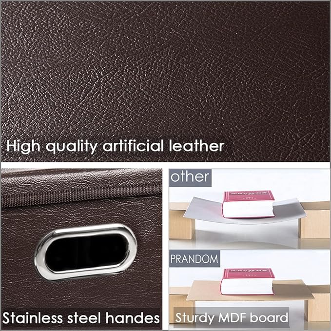 PRANDOM Leather Foldable Cube Storage Bins 11x11 inch [4-Pack] Fabric Storage Baskets Cubes Drawer with Cotton Handles Organi