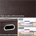 PRANDOM Leather Foldable Cube Storage Bins 13x13 inch [2-Pack] Fabric Storage Baskets Cubes Drawer with Cotton Handles Organi