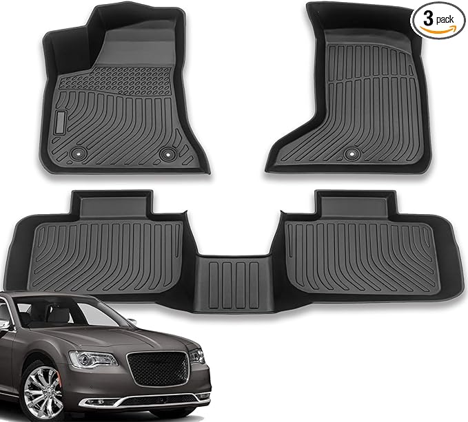 All Weather Floor Mats for 2011-2023 Chrysler 300-RWD & 2011-2022 Dodge Charger, Rubber Heavy Duty Non Slip Floor Liners, Car Mats Full Set 1st & 2nd Rows Maximum Coverage