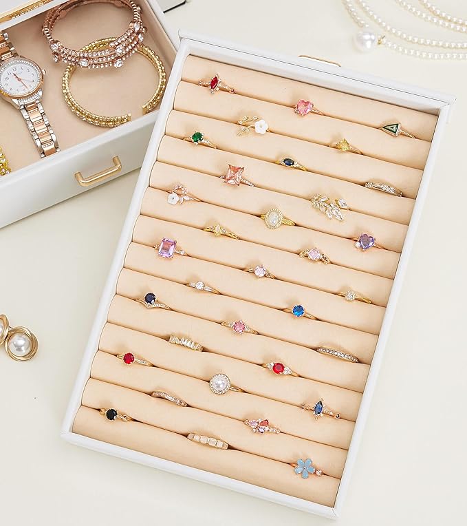 Homde Jewelry Organizer with Transparent Window Necklace Hooks Gift for Women Jewelry Box Display Case for Necklaces Rings Ea