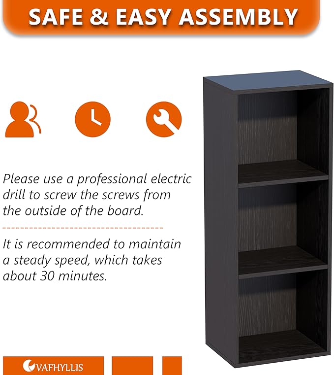 Book Shelf, 3-Tier Bookcase, Wooden Open Cube Storage Organize, 9.3 x 11.8 x 31.4 inches Bookshelf for Living Room, Bedroom, 