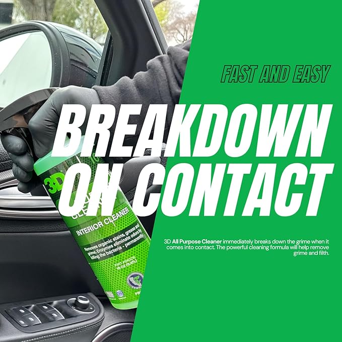 3D All Purpose Cleaner – High-Performance Interior & Exterior Car Cleaner for Vinyl, Leather, Plastic, Fabric, Carpet & More 